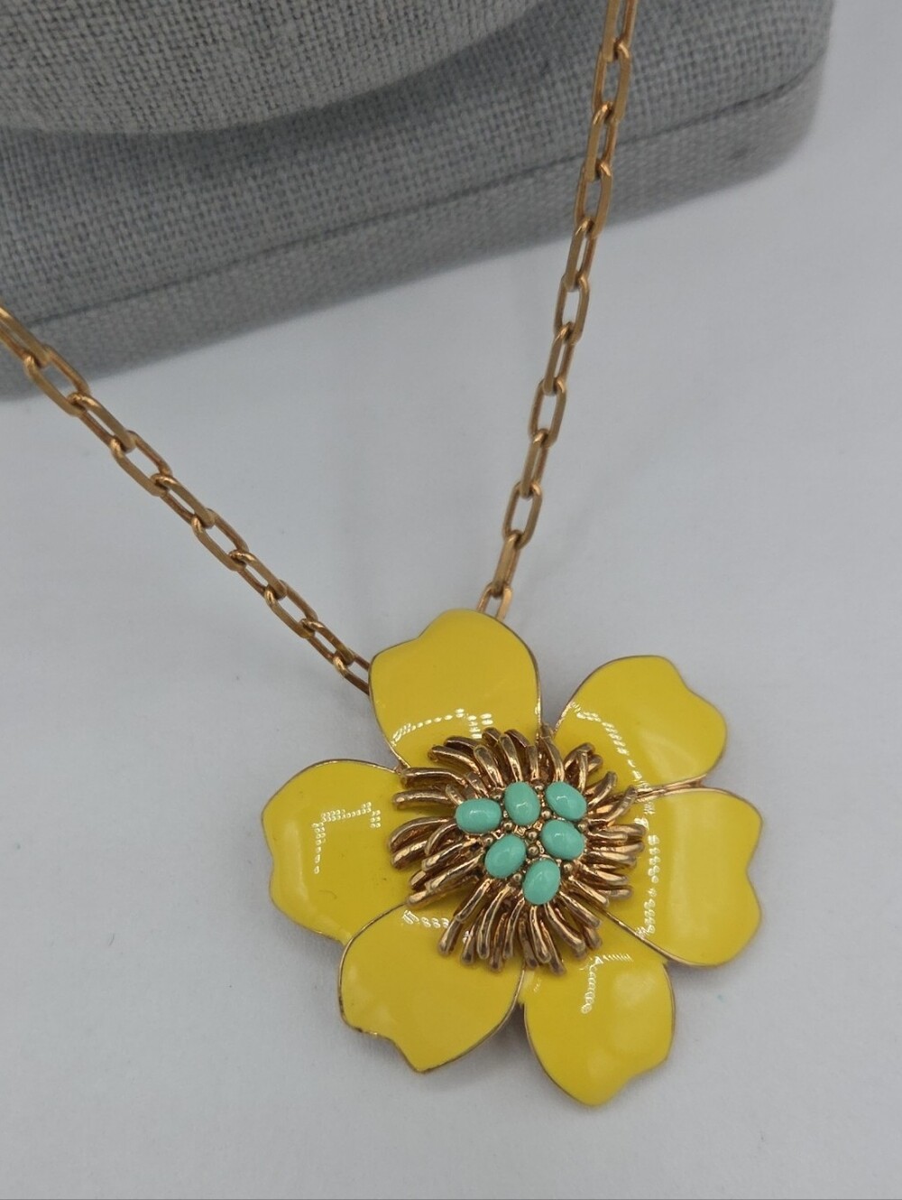 5 for $25! J. Crew Yellow Enamel Flower Pendant Gold Tone Necklace